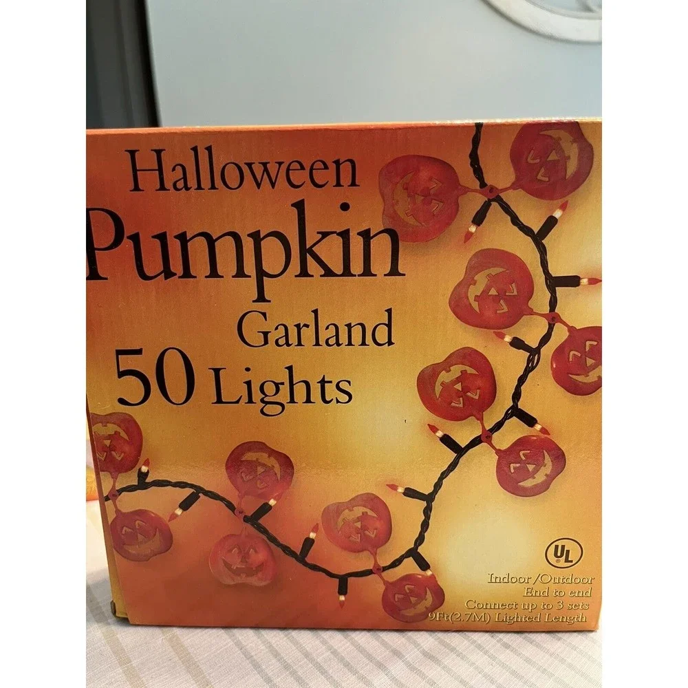 NIB - Lot of 2 - Halloween Ghost Garland Lights & Pumpkin Garland Lights
